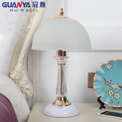 冠雅欧式水晶卧室床头柜家用温馨简约现代玻璃可调光暖光遥控台灯